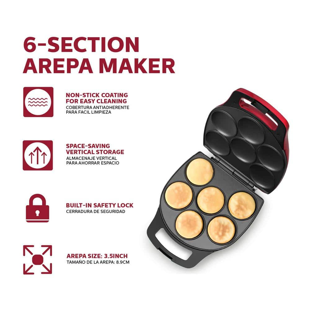 HOLSTEIN HOUSEWARES 1200-Watt Metallic Red 6-Piece Arepa Maker HH-09037017RM