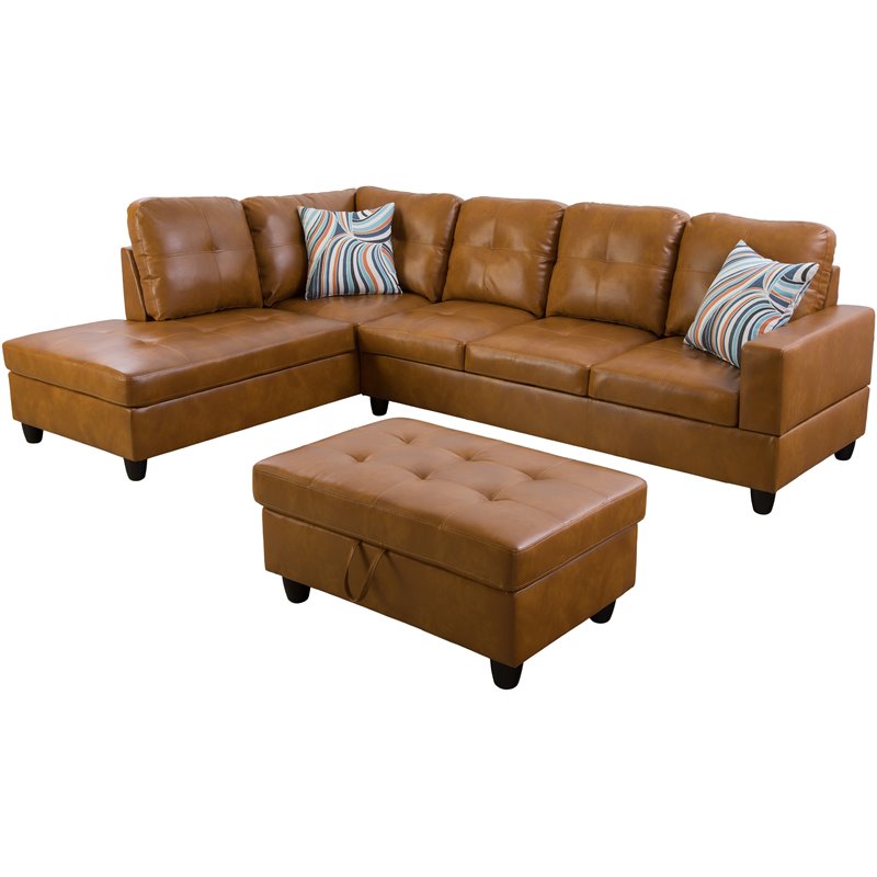 Lifestyle Furniture Lemonda Left-Facing Sectional & Ottoman in Ginger