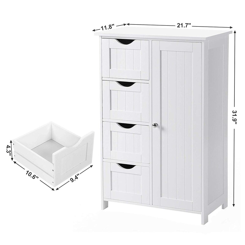 White Bathroom Storage Cabinet  Floor Cabinet with Adjustable Shelf and Drawers