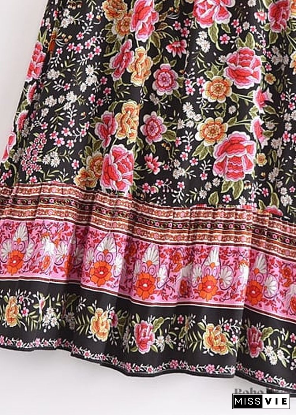 Boho Skirts in Eulalie Balck Pink Flower For Women