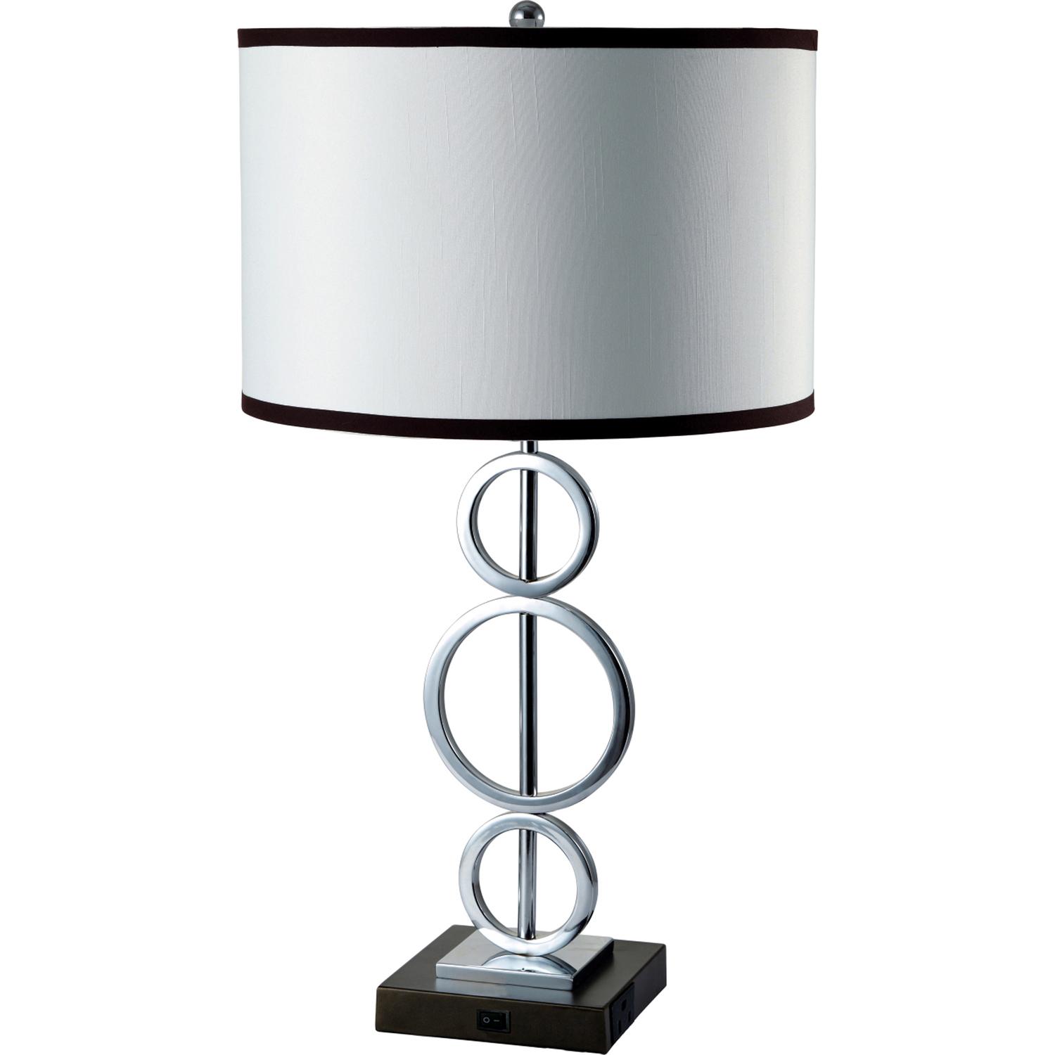 ORE International 3 Ring Metal Table Lamp (White) W/ Convenient Outlet