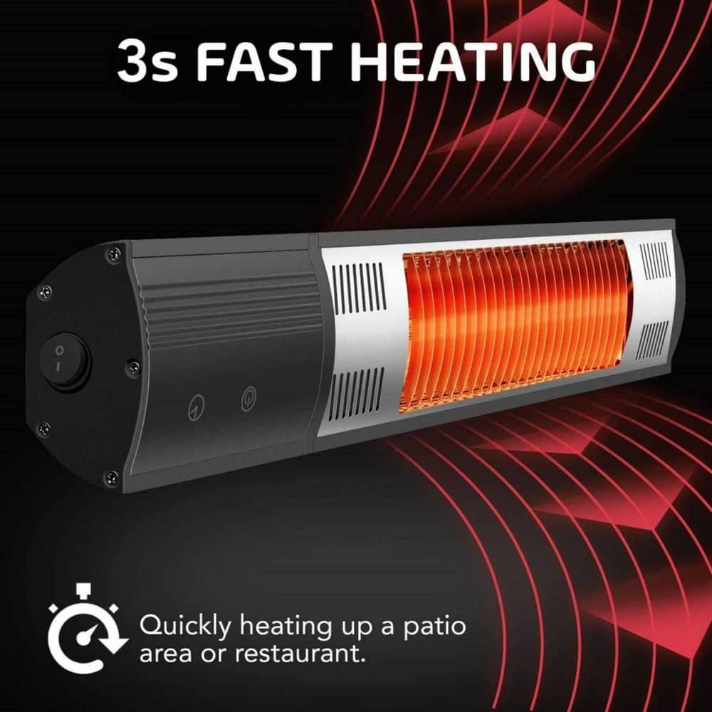 JESHUA 1500-Watt Carbon Infrared Black Outdoor Heater, Deluxe Wall Mounted Patio Outdoor Heater, Remote Control GLHTODWALL60B