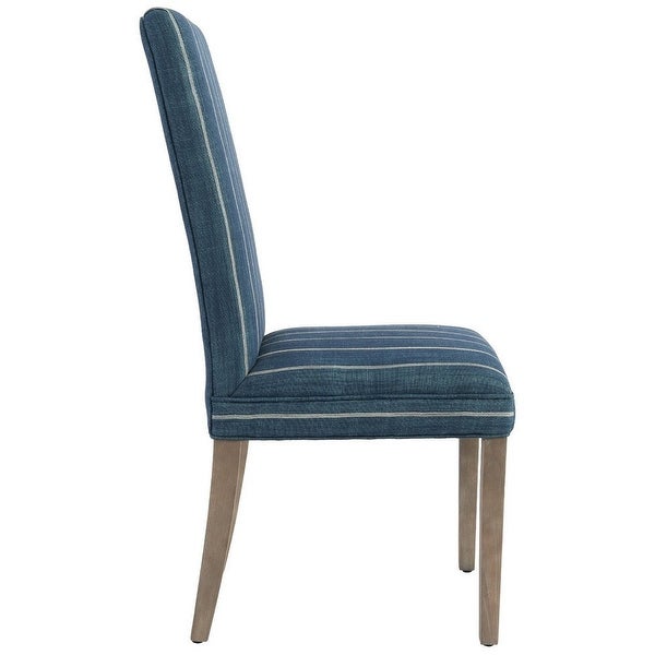 19 Inch Parson Style Dining Chair， Fabric， Stripes， Set of 2， Blue， Brown - 24 L x 19 W x 43 H Inches