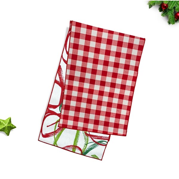 Joita Reversible PLAIDO Bright Red/RIBBONS Bright Red Christmas Table Runner