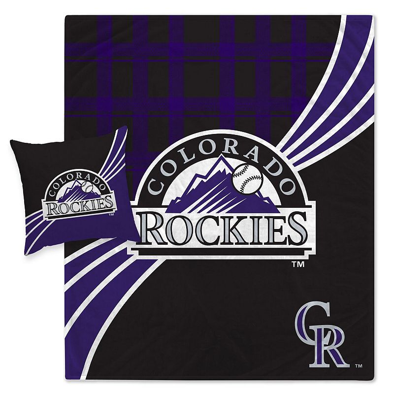 Colorado Rockies Plaid Wave Flannel Fleece Blanket and Pillow Combo Set