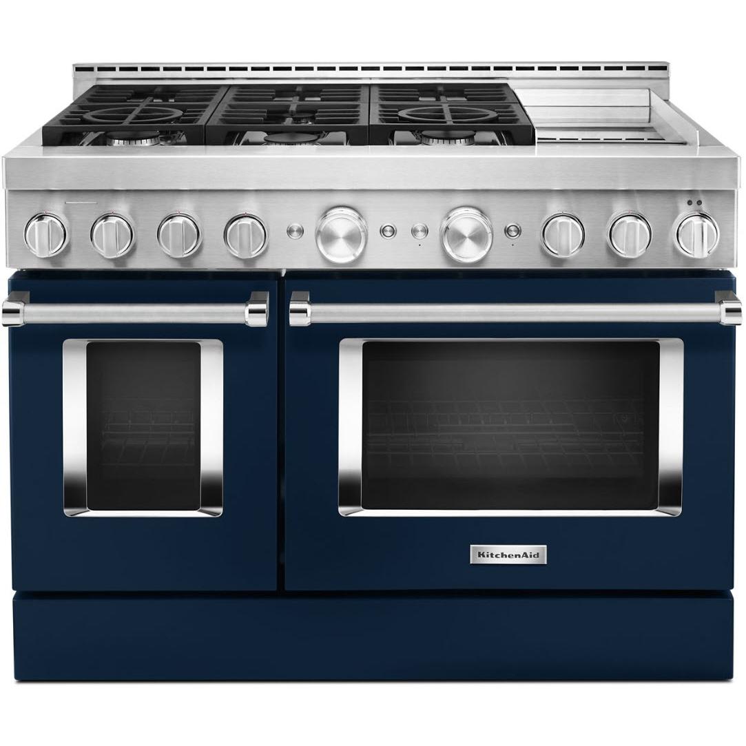 KitchenAid 48-inch Freestanding Gas Range with Even-Heat? True Convection KFGC558JIB