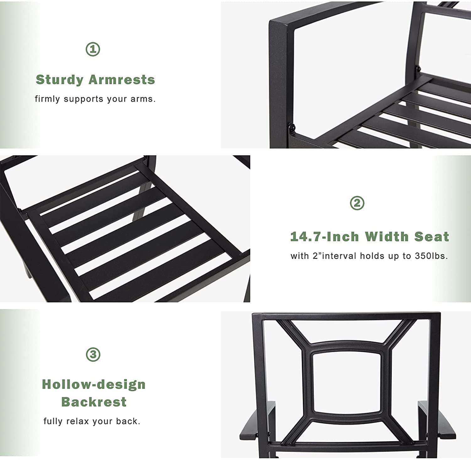 AECOJOY Outdoor Patio Dining Chairs, Stackable Arm Chairs-Metal Frame-Set of 4-Black