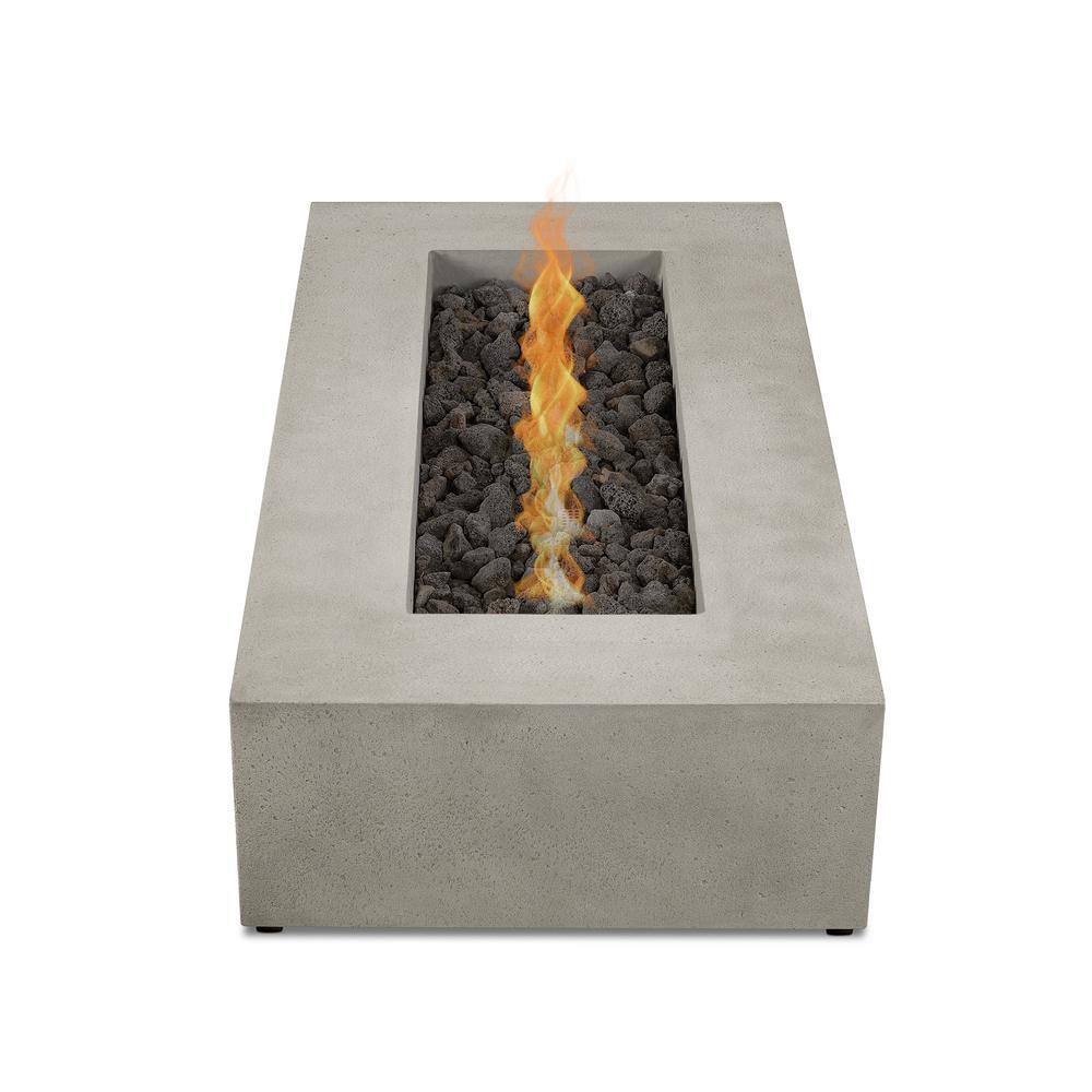 JENSEN CO Brookhurst 56 in. L X 13 in. H Outdoor GFRC Liquid Propane Fire Pit in Flint with Lava Rocks 1590LP-FLNT