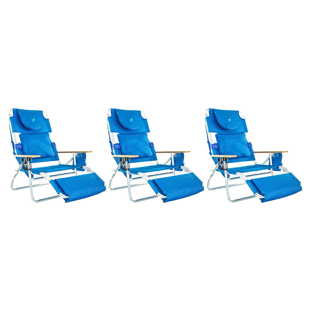 Ostrich Deluxe Padded 3-N-1 Outdoor Lounge Reclining Beach Chair， Blue (3 Pack)