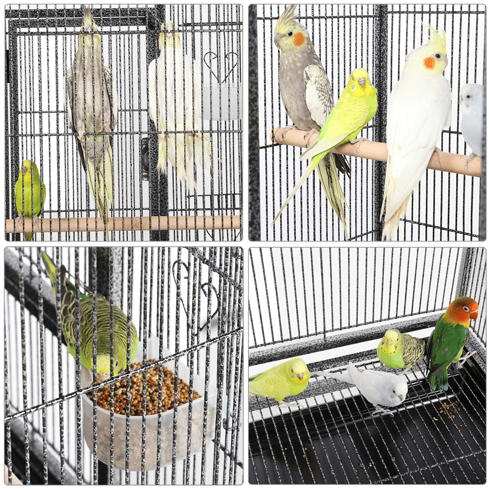 Topeakmart 54''H Large Rolling Metal Parrot Cage Bird Cage with Detachable Stand for Conures Parakeets Cockatiels， Hammered Black