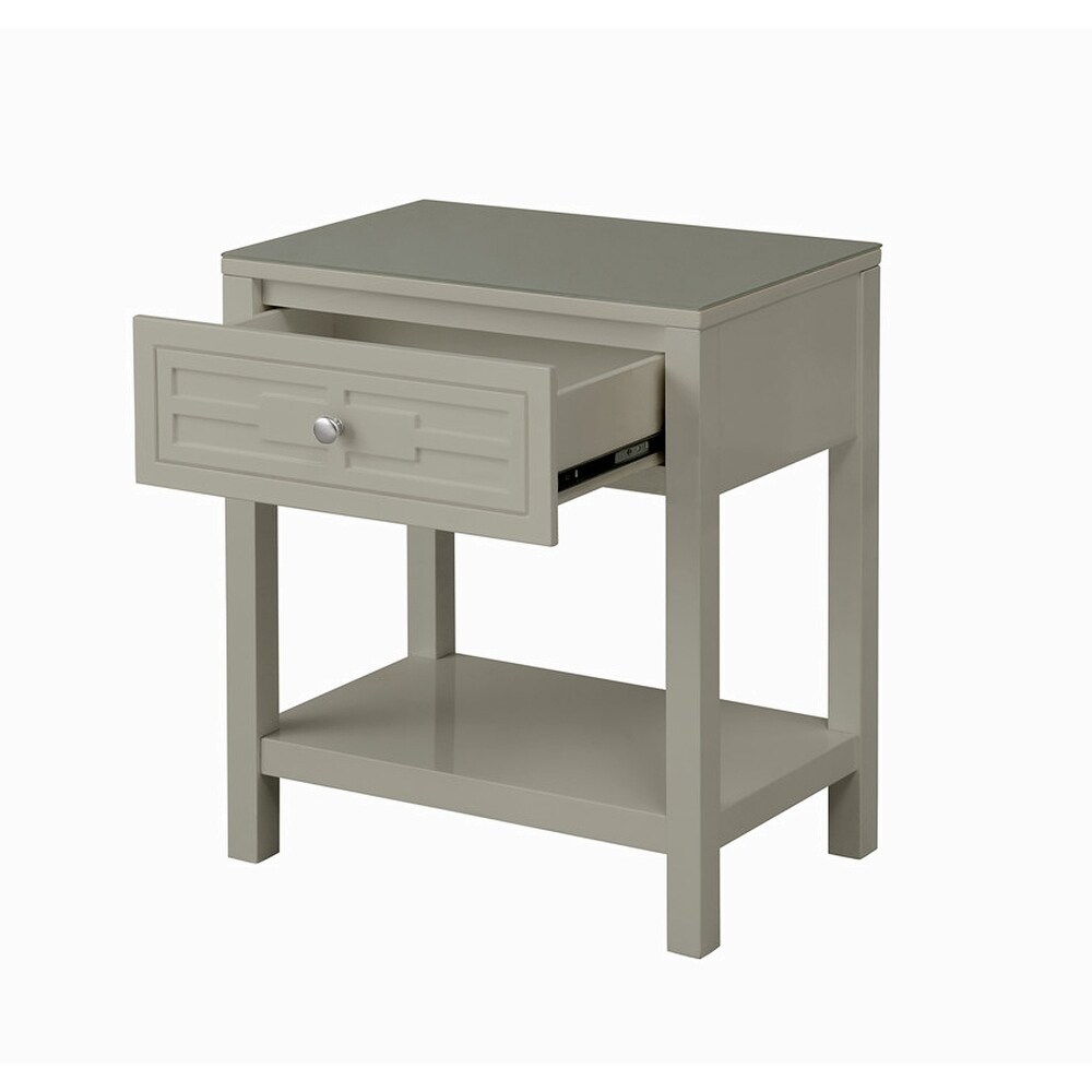 Wooden End Side Table Nightstand with Glass Top and Drawer