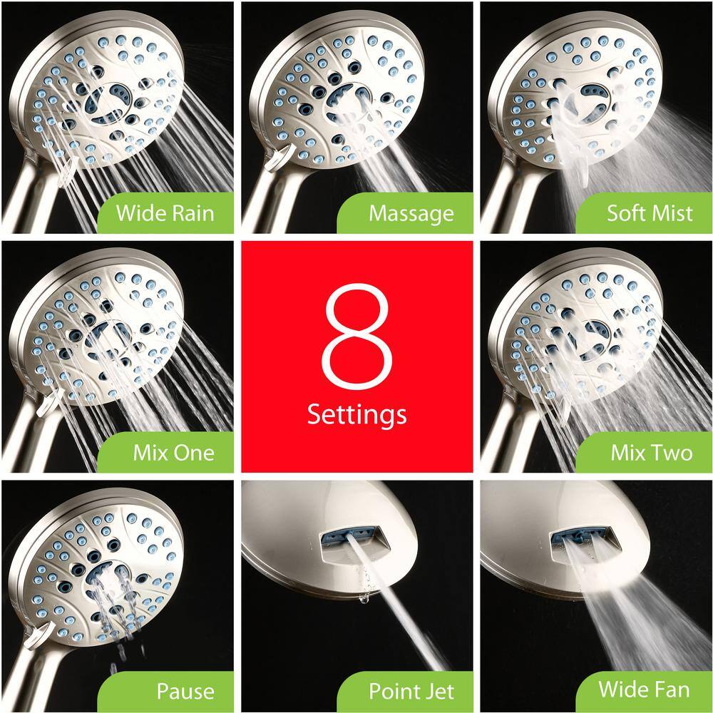 AQUACARE 50-Spray Patterns 2.5 GPM 6 in. Wall Mount Dual Shower Heads and Handheld Shower Head Antimicrobial in Satin Nickel 43238