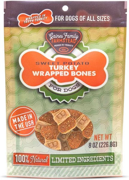 Gaines Family Farmstead Sweet Potato Turkey Wrapped Bones Grain-Free Dog Treats， 8-oz bag