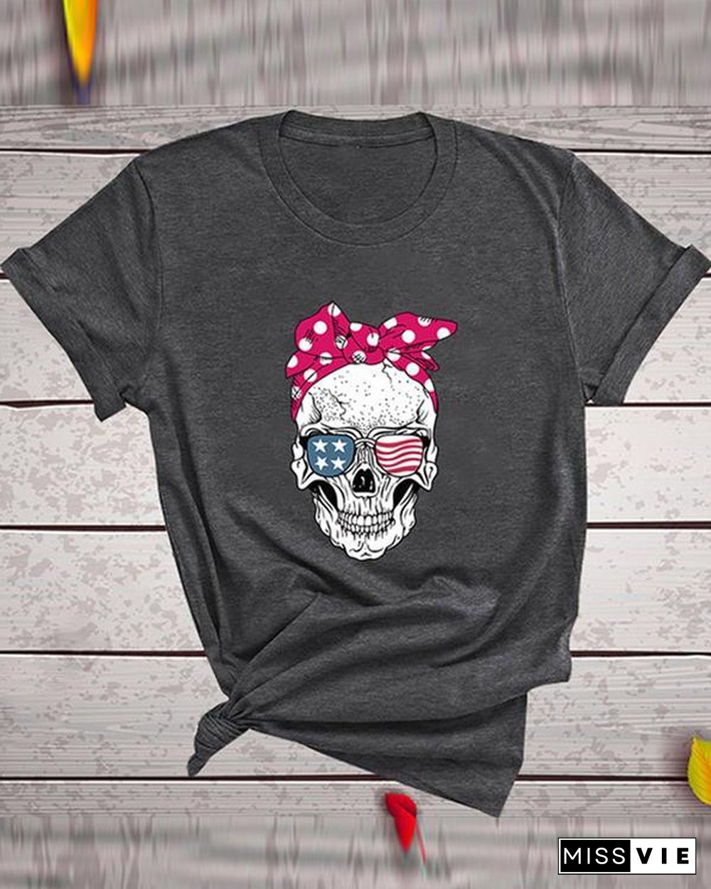 Skull Women Printed Daily T Shirt Tee