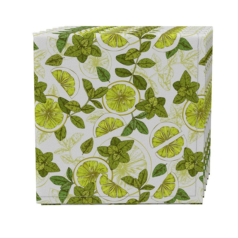 Napkin Set of 4， 100% Cotton， 20x20， Mint With Lemons