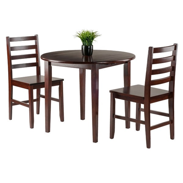 3-Piece Walnut Brown Drop Leaf Table with Ladderback Chairs