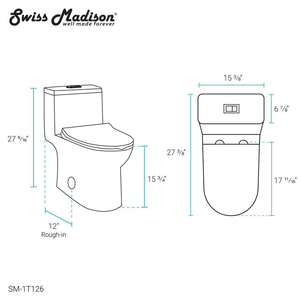 Swiss Madison Daxton 1-piece 1.11.6 GPF Dual Flush Elongated Toilet in White Seat Included SM-1T126