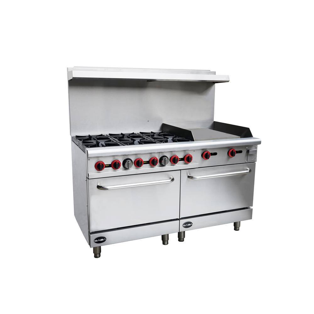 SABA 60 in. 5.9 cu. ft. Commercial 6 Burner Double Oven Gas Range and Griddle in Stainless Steel GR60-G24