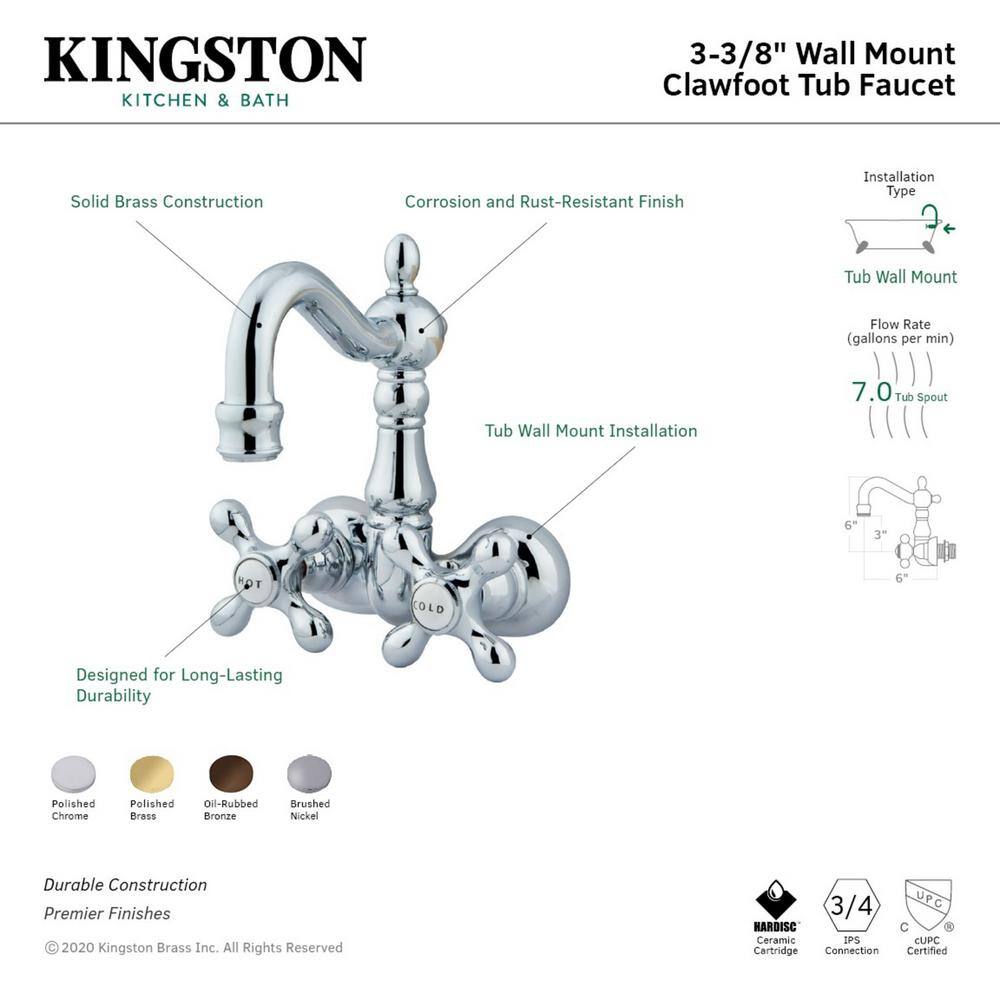 Kingston Brass Vintage 3-38 in. 2-Handle Wall Mount Claw Foot Tub Faucet in Oil Rubbed Bronze HCC1077T5