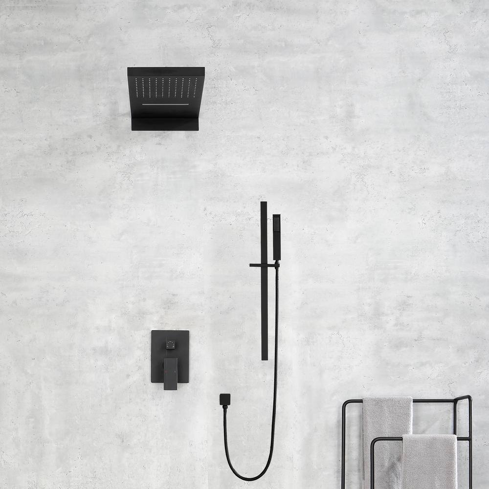 Nestfair 3-Spray Wall Bar Shower Kit with Waterfall Shower Head and Hand Shower in Matte Black DGP038M