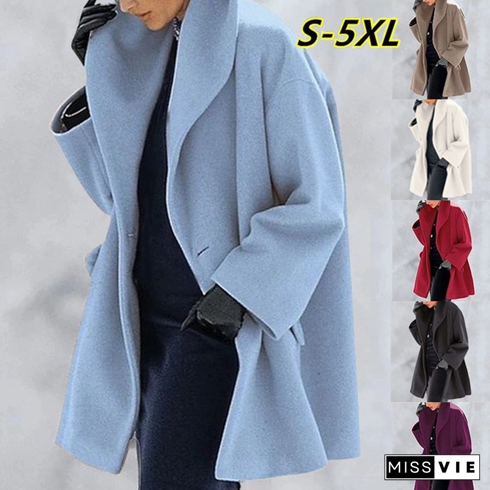 7 colors New Women's Fashion Autumn Winter Warm Woolen Coat Multi-Color Shawl Collar Coat Jacket Casual Fleece Coat Down Jacket Plus Size XS-5XL