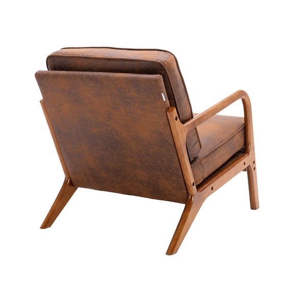 Mid-Century Modern Lounge Armchair Arm Chair with Wood Frame and Vintage Cushions for Living Room， Coffee Microfiber