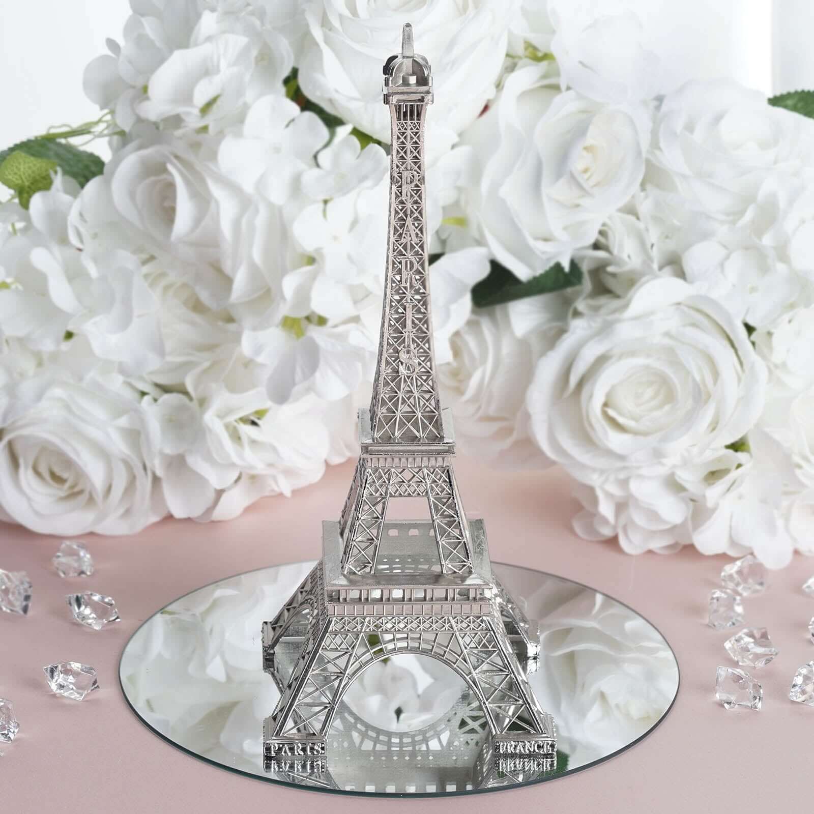 Silver Metal Eiffel Tower Table Centerpiece, Decorative Cake Topper - 10