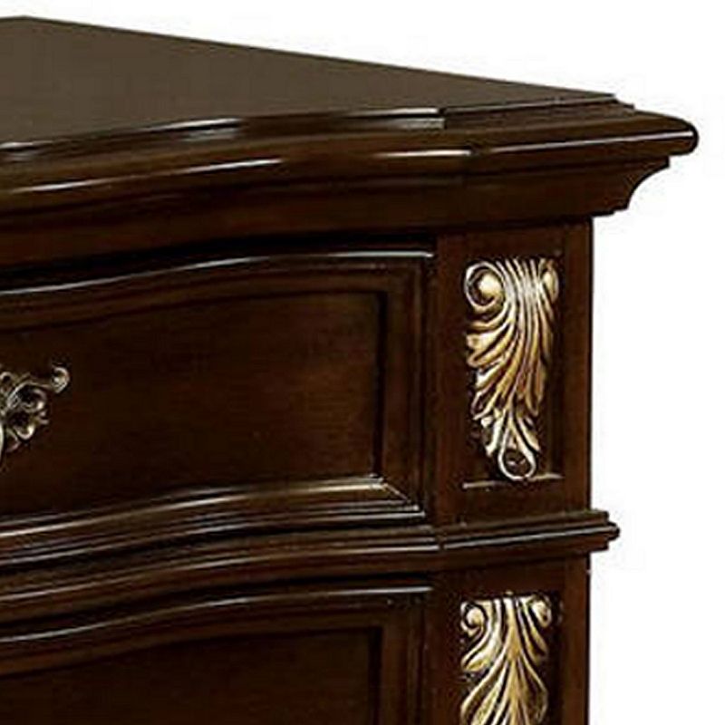 3 Drawer Wooden Nightstand with Decorative Accent and USB Plugin， Brown