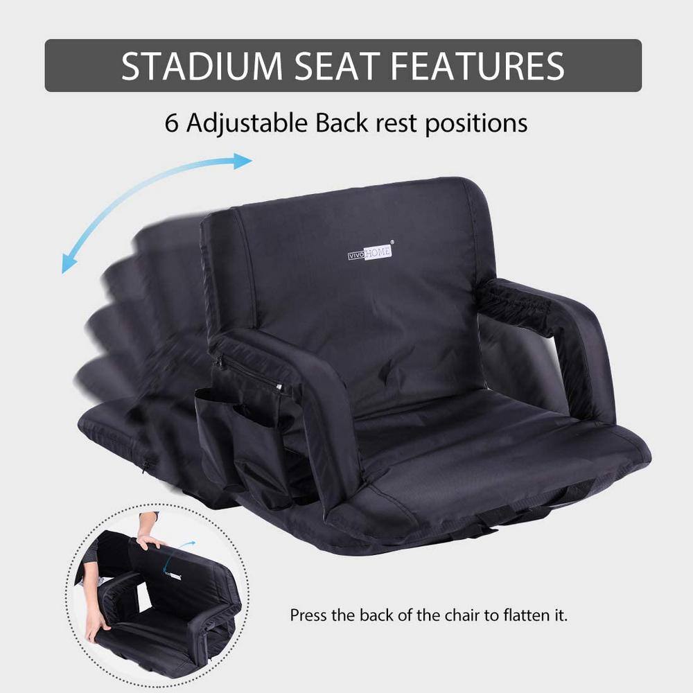 VIVOHOME Black Reclining Stadium Seat Chair for Bleachers with Padded Backrest Armrests and 2-Pockets (2-Pack) X0020F9B9P