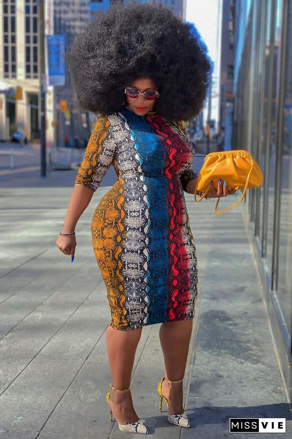 Plus Size Knee Length Print Cocktail Party Dress