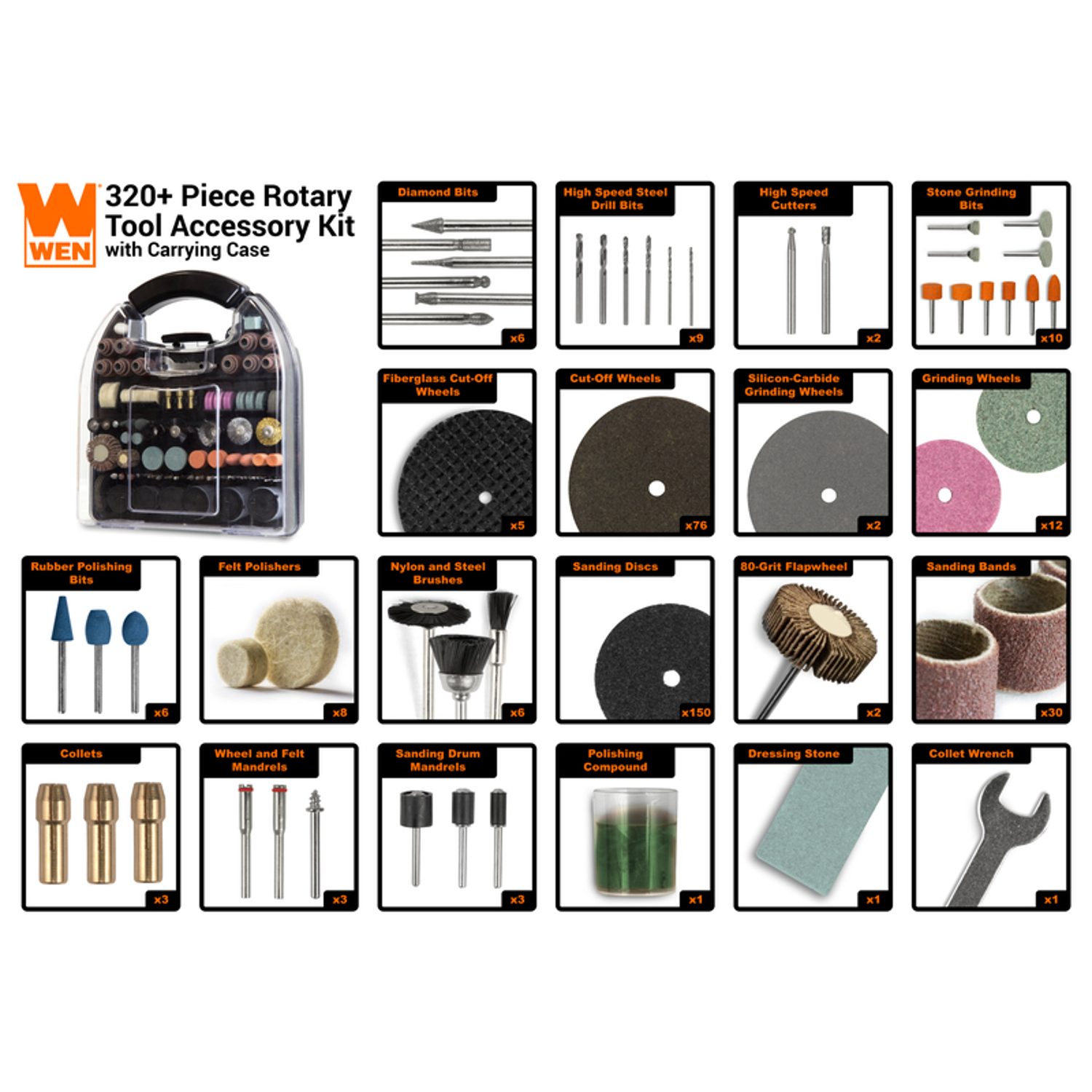 WEN Rotary Tool Accessory Kit 320 pc