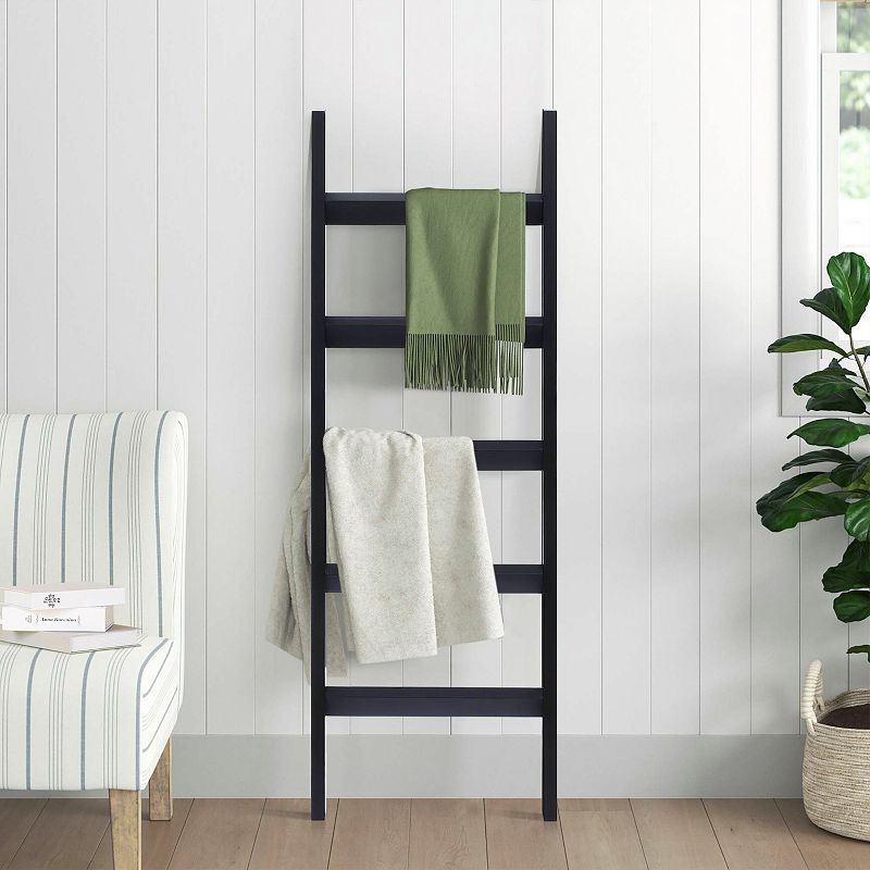 LuxenHome Black Wood 4.8ft Decorative Blanket Ladder