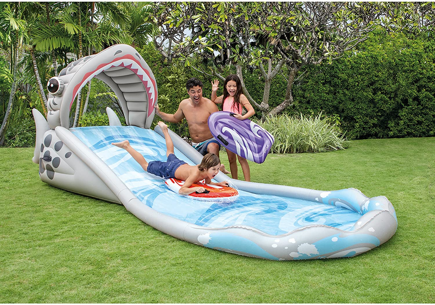 Lavinya Surf 'N Slide 15 Foot Long Inflatable Kids Toddlers Porch Splash Play Center Shark Water Slide