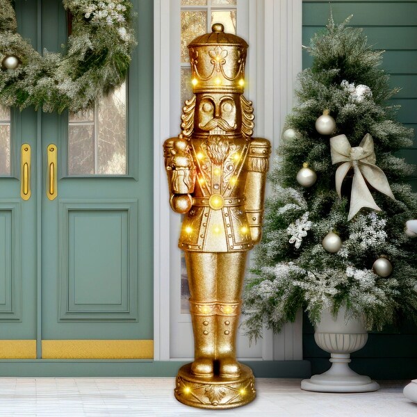 Fraser Hill Farm 4Ft. Metallic Gold Nutcracker Statue with LED Lights