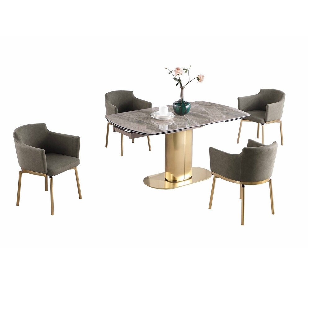 Somette Karlita Marbleized Sintered Stone Dining Set with Olive Chairs