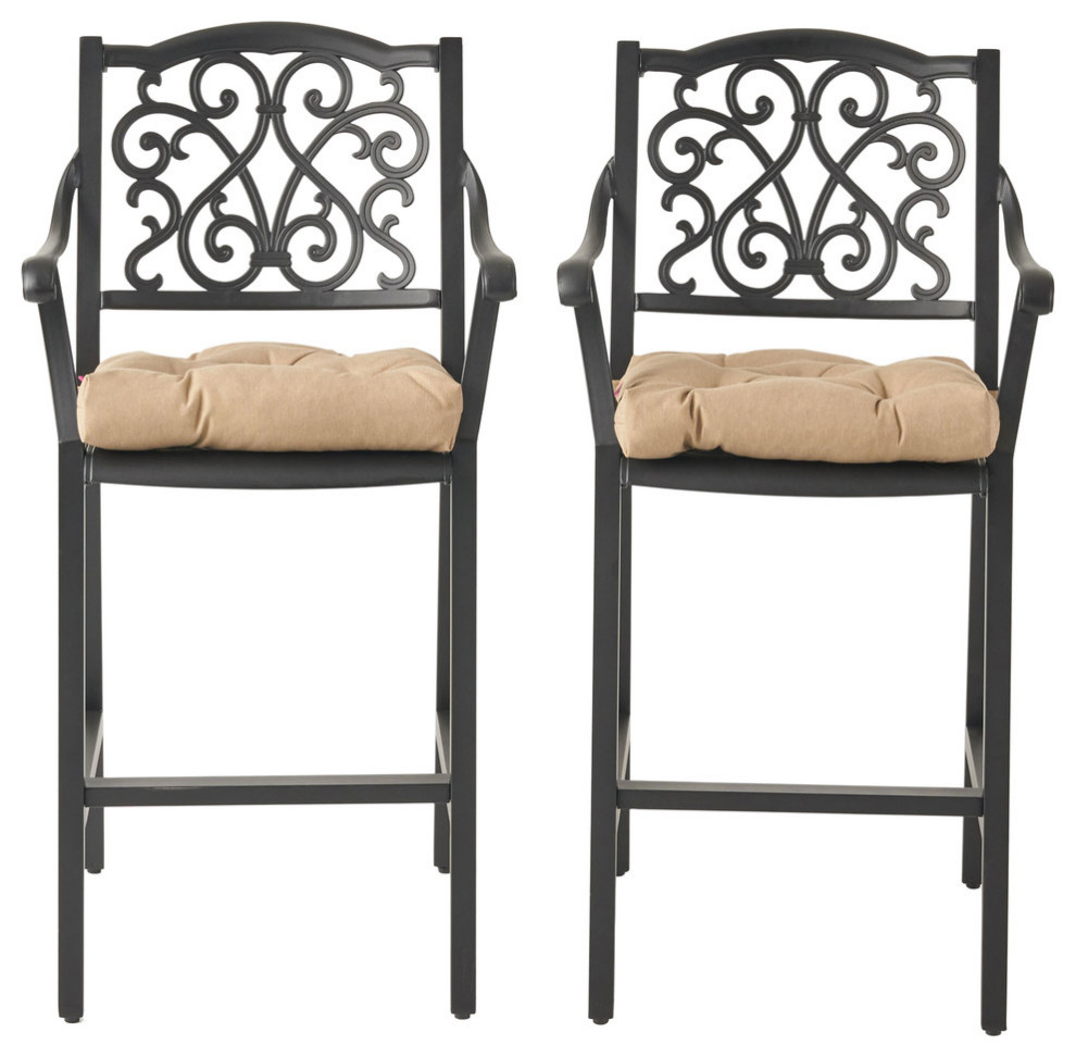 Frances Outdoor Barstool With Cushion  Set of 2   Mediterranean   Outdoor Bar Stools And Counter Stools   by GDFStudio  Houzz