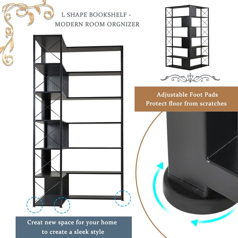 L Shaped 7 Tier Corner Bookshelf and Bookcase