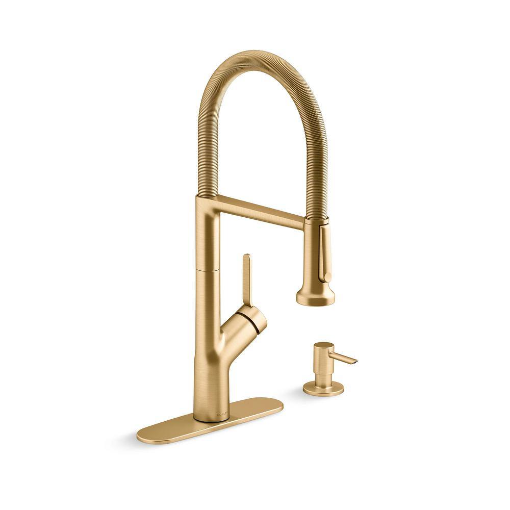 KOHLER Setra Single-Handle Semi-Professional Kitchen Sink Faucet with Soap Dispenser in Vibrant Brushed Moderne Brass K-R29343-SD-2MB