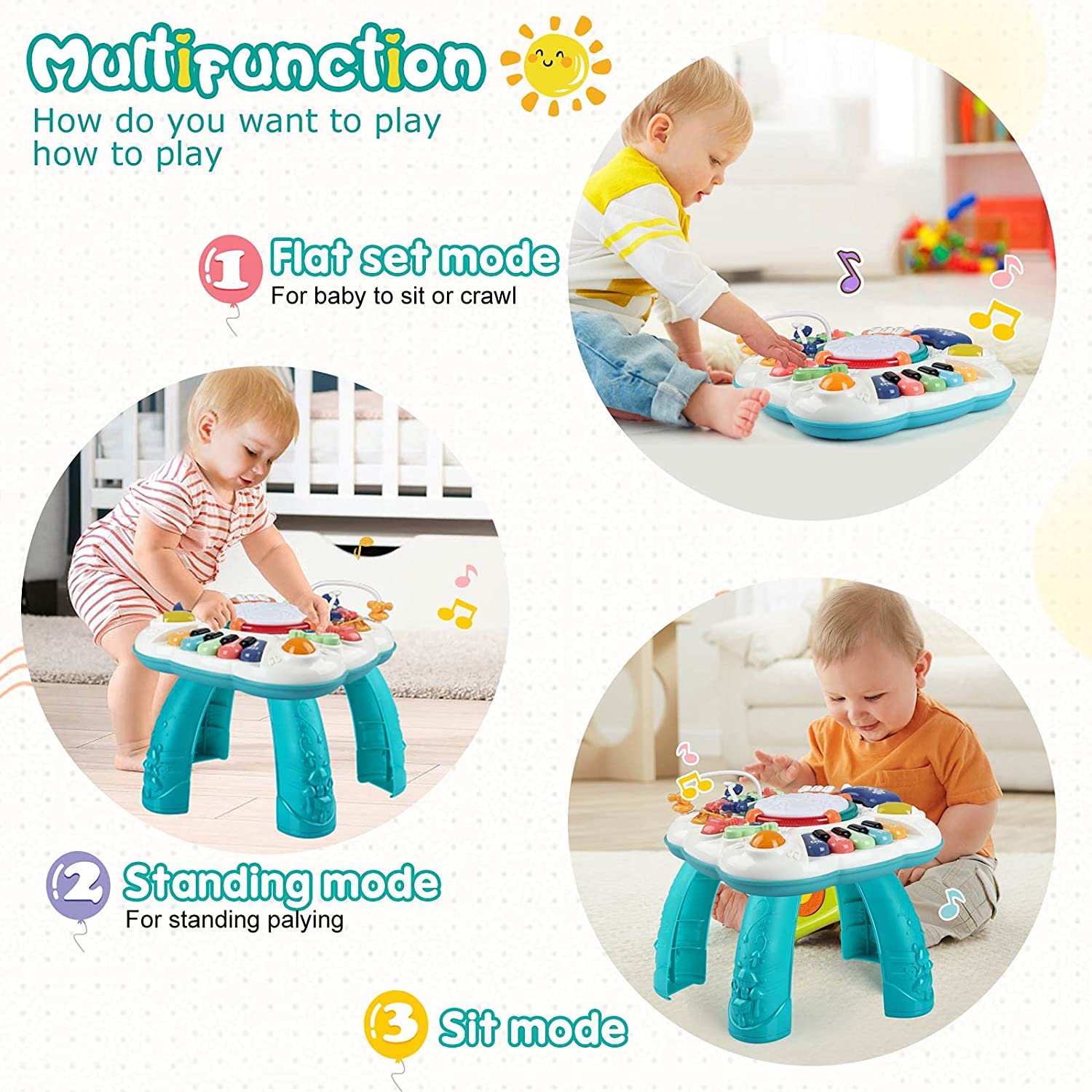 UISHUS Baby Toys, Activity Table for Baby 6 to 12-18 Months, Learning Musical Toddler Toys for 1 2 3 Year Old Boys Girls Gifts