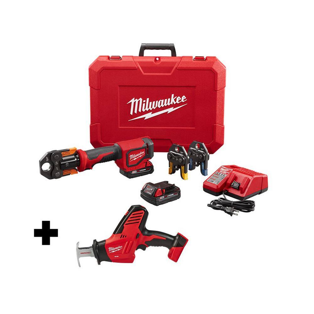 MW M18 18-Volt Lithium-Ion Cordless Short Throw PEX Press Tool Kit with 3 in. Viega PureFlow Jaws and Hackzall 2674-22P-2625-20