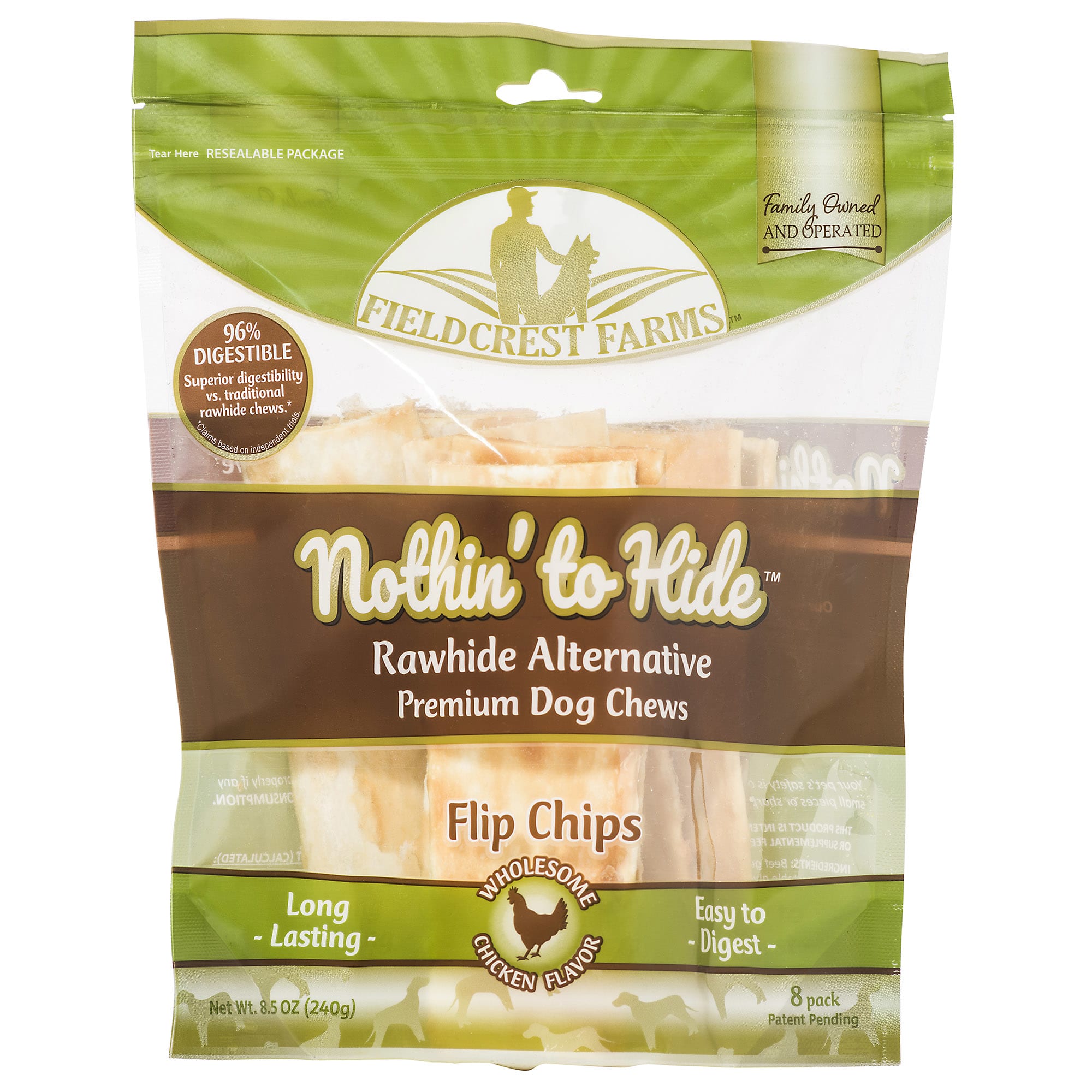 Fieldcrest Farms Nothin to Hide Chicken Chips Dog Chew， 240 Gram， Count of 8