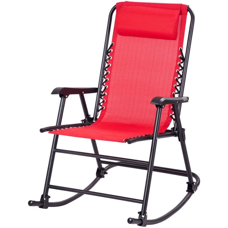 Patio Folding Zero Gravity Rocking Chair Outdoor Beach Camping Chair with Pillow & Armrests