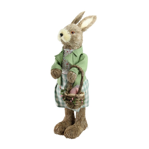 Bunny Rabbit With Egg Basket Easter Spring Figure Green brown