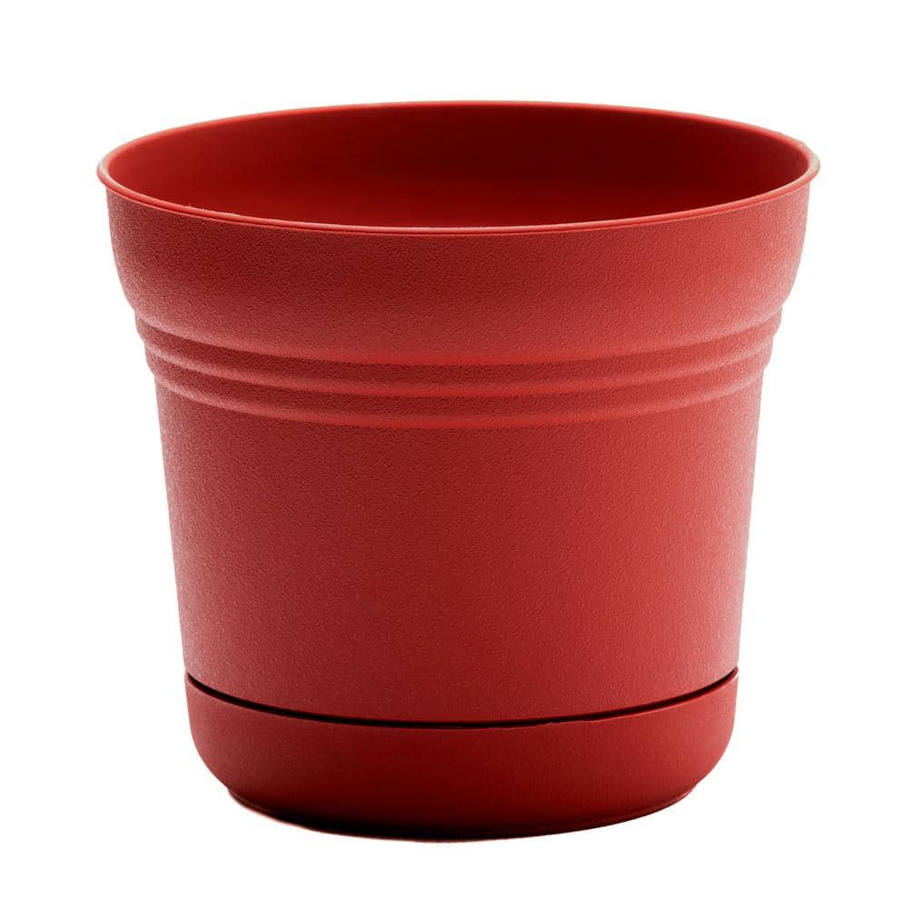 Bloem Saturn 14 in. Burnt Red Plastic Planter with Saucer SP1413