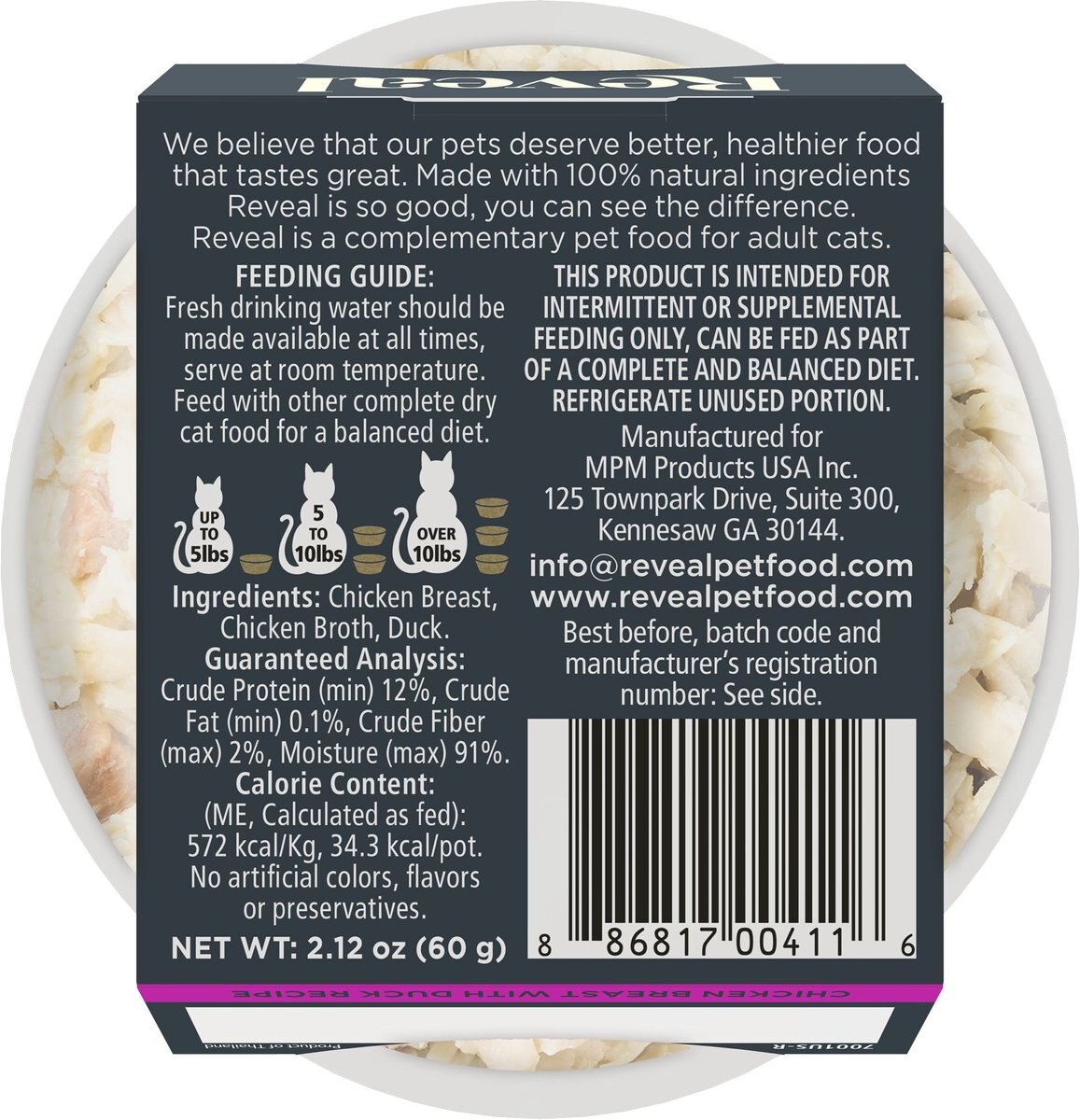 Reveal Natural Grain-Free Chicken with Duck in Broth Flavored Wet Cat Food， 2.12-oz pot， case of 18