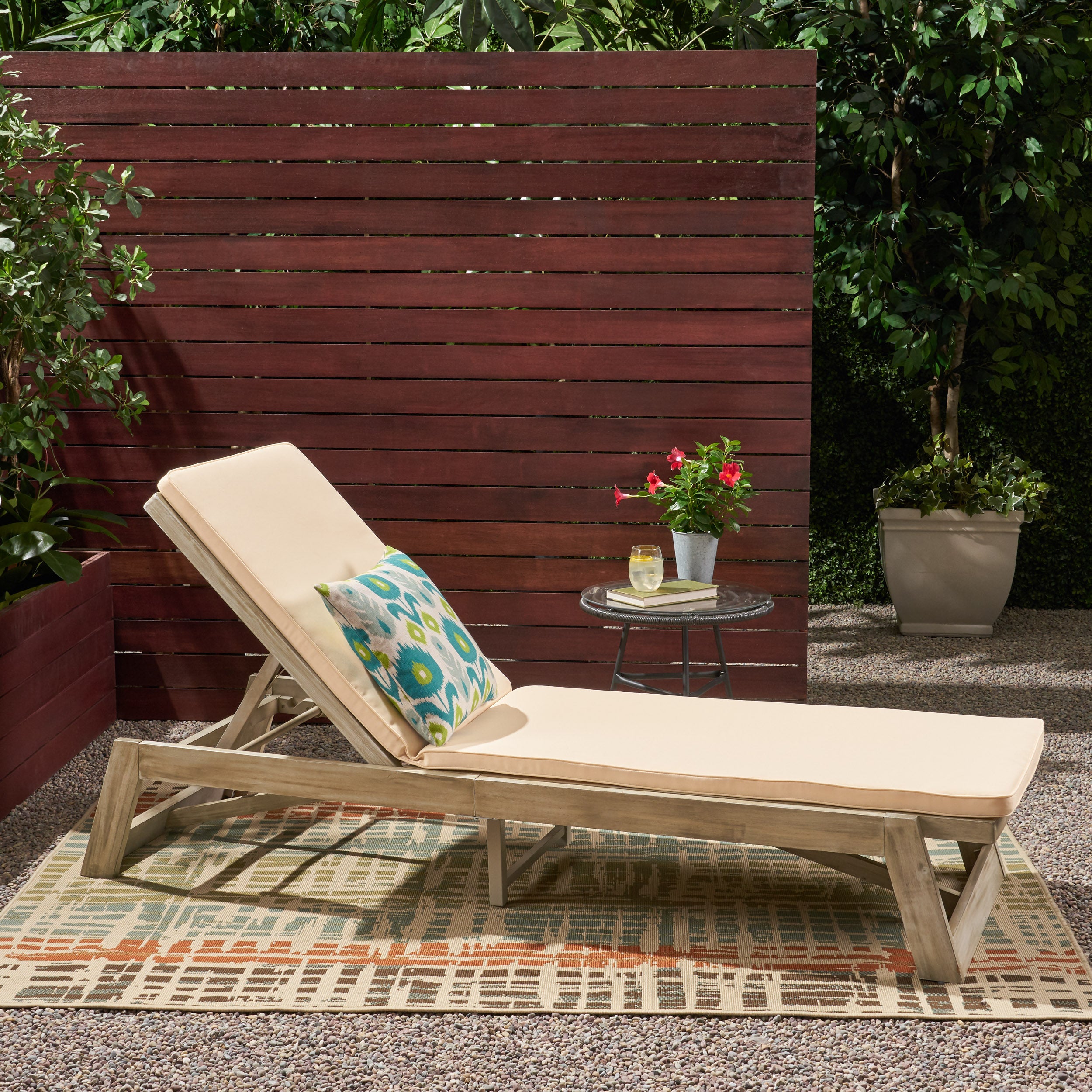 Adelaide Outdoor Acacia Wood Chaise Lounge and Cushion Set