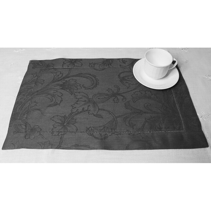 French Home Linen Set of 6 Renaissance Placemats   Dark Grey