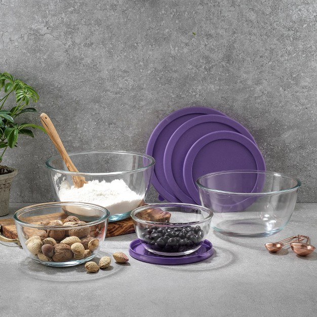 Joyjolt Joyful 4 Kitchen Glass Food Mixing Bowls With Lids Purple