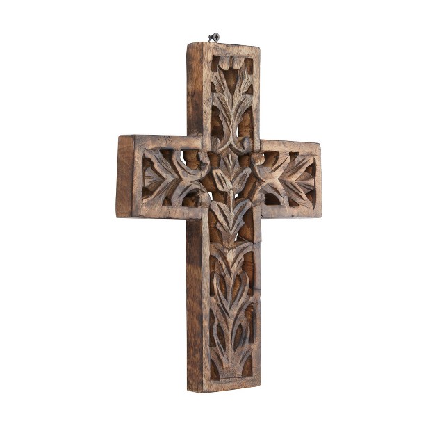 X 9 quot Mango Wood Biblical Carved Cross Wall Decor Brown Olivia amp May