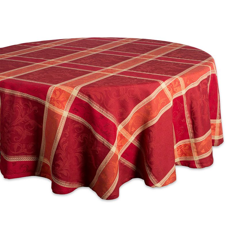 70 Red and Orange Plaid Style Round Tablecloth